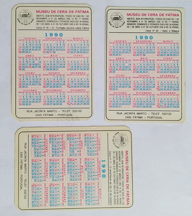 Calendários bolso. Tema: Museu de cera de Fátima