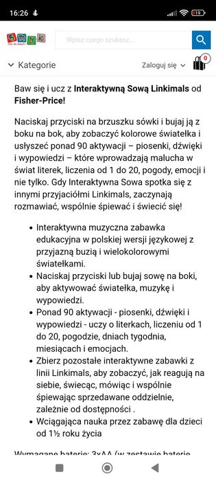 Sowa interaktywna Fisher Price Linkimals Polska wersja językowa