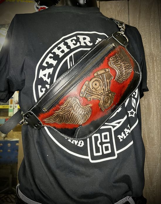 Saszetka nerka shovelhead harley handmade rock motocyklowa