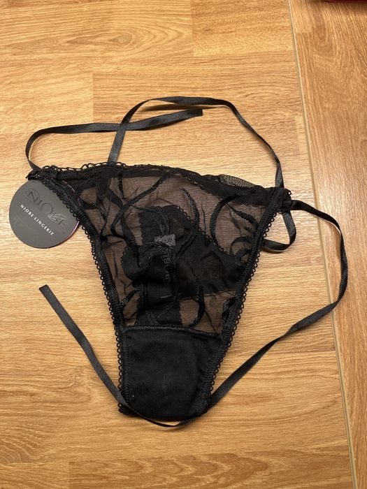Piękne czarne przezroczyste wiązane stringi Niobe Lingerie walentynki!