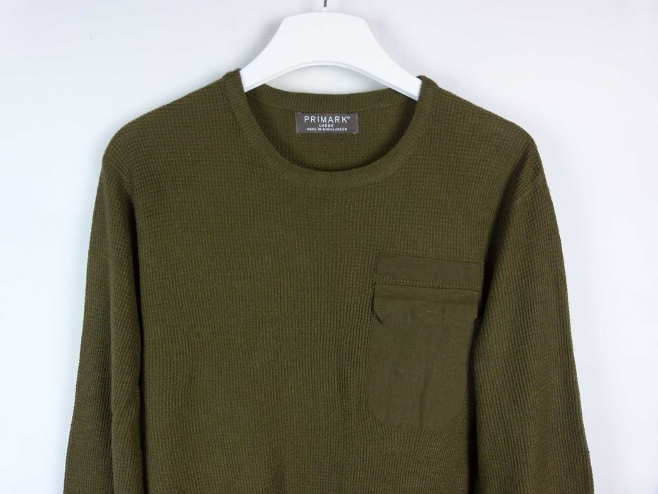Primark cienki męski sweter z kieszonką akryl khaki / L
