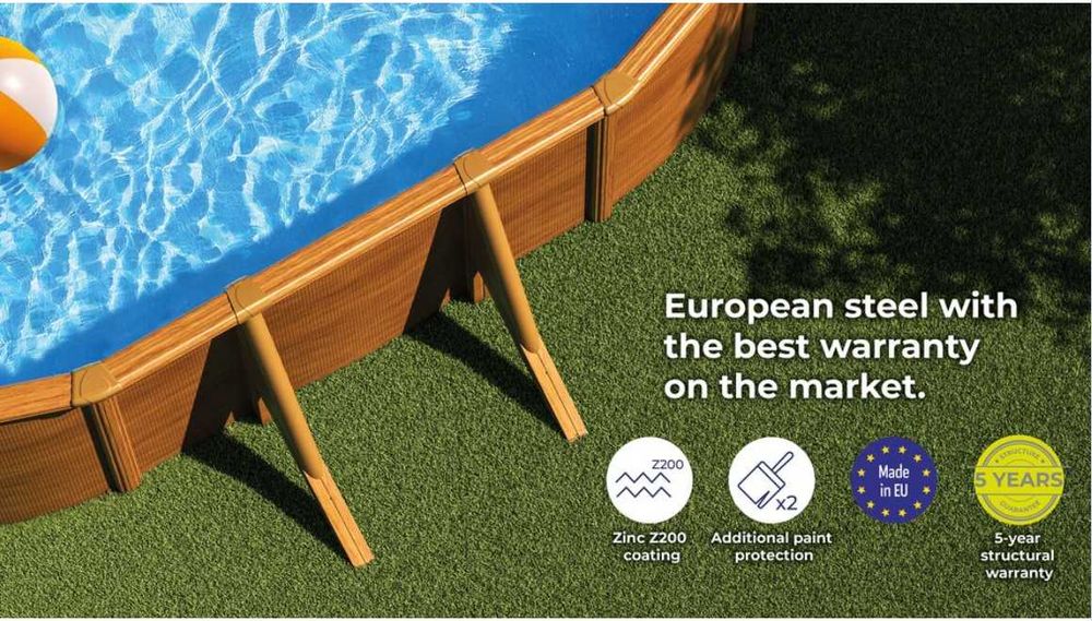Piscina Gre (Ref: KITPROV618WO) de superficie (610x375x132 cm), parede de aço imitação madeira, NOVA