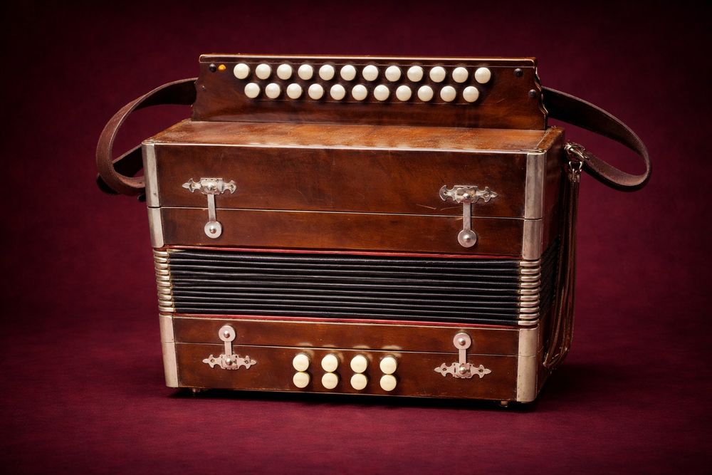Concertina Antiga em Madeira Alemã – Instrumento Tradicional Vintage