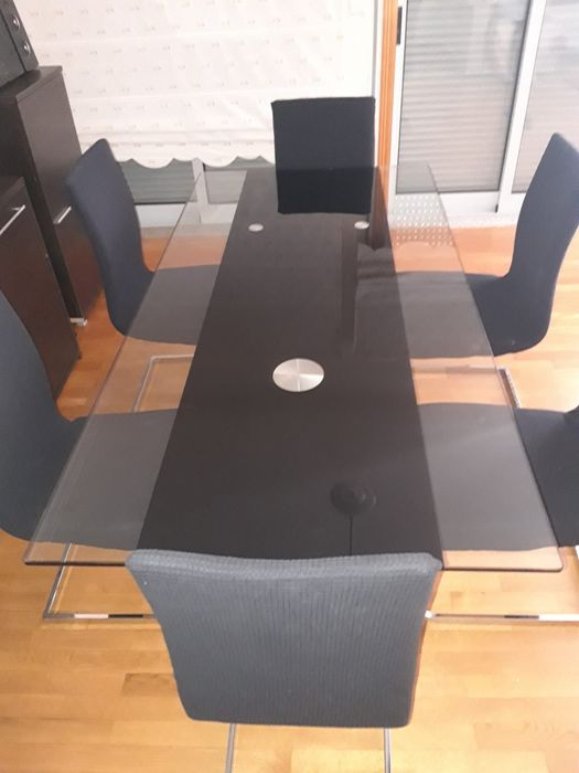 Mesa de Sala de Vidro com 6 cadeiras