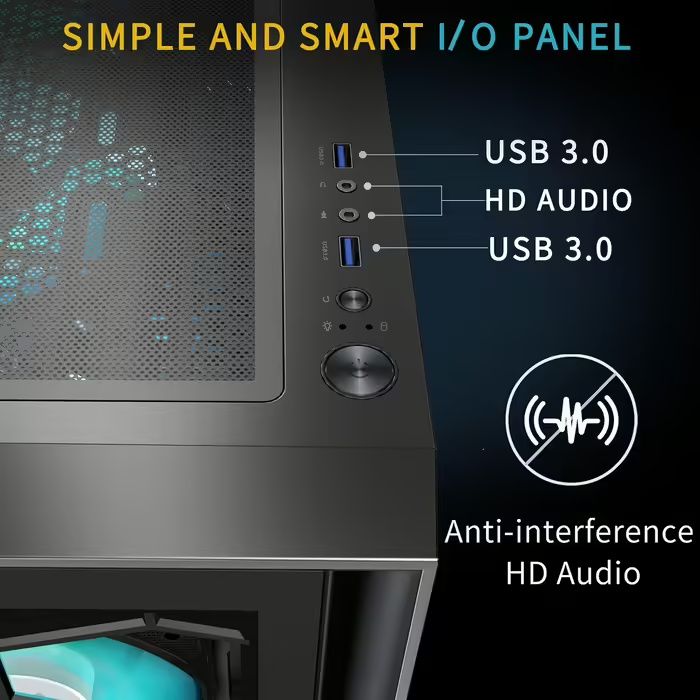 Корпус ігрового  ПК MUSETEX G07 ATX з 6 вентиляторами ARGB, USB 3.0, ч