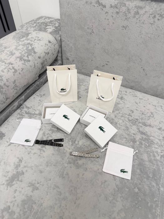 Чоловічий браслет Lacoste чорний/срібний з гравіюванням