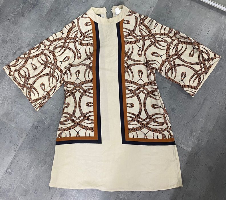 H&M Richard Allan 34 bluzka tunika beżowa wzory