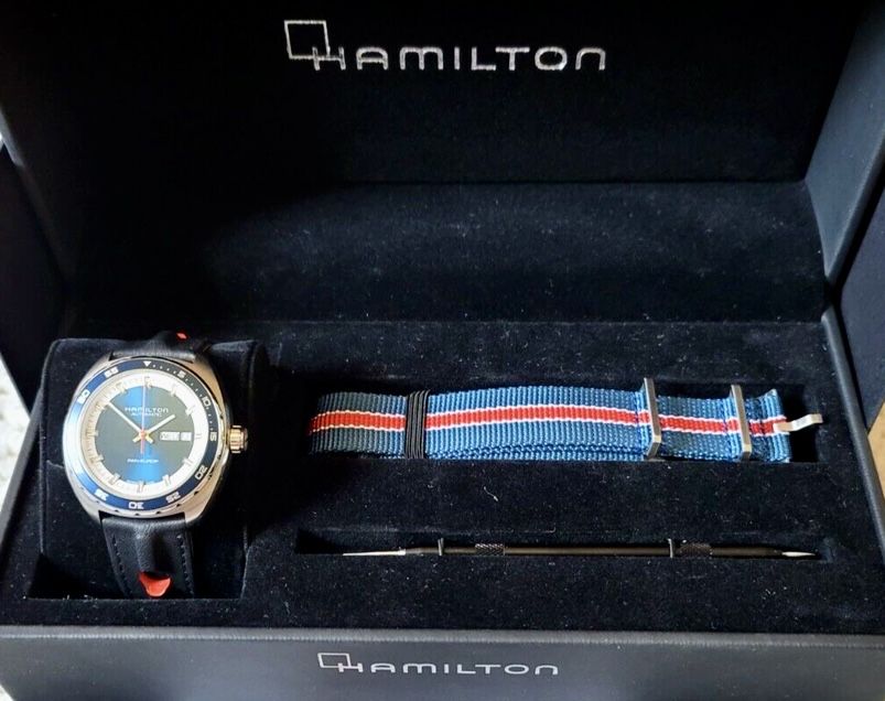 Relógio Hamilton Pan Europ - Azul - Full Set