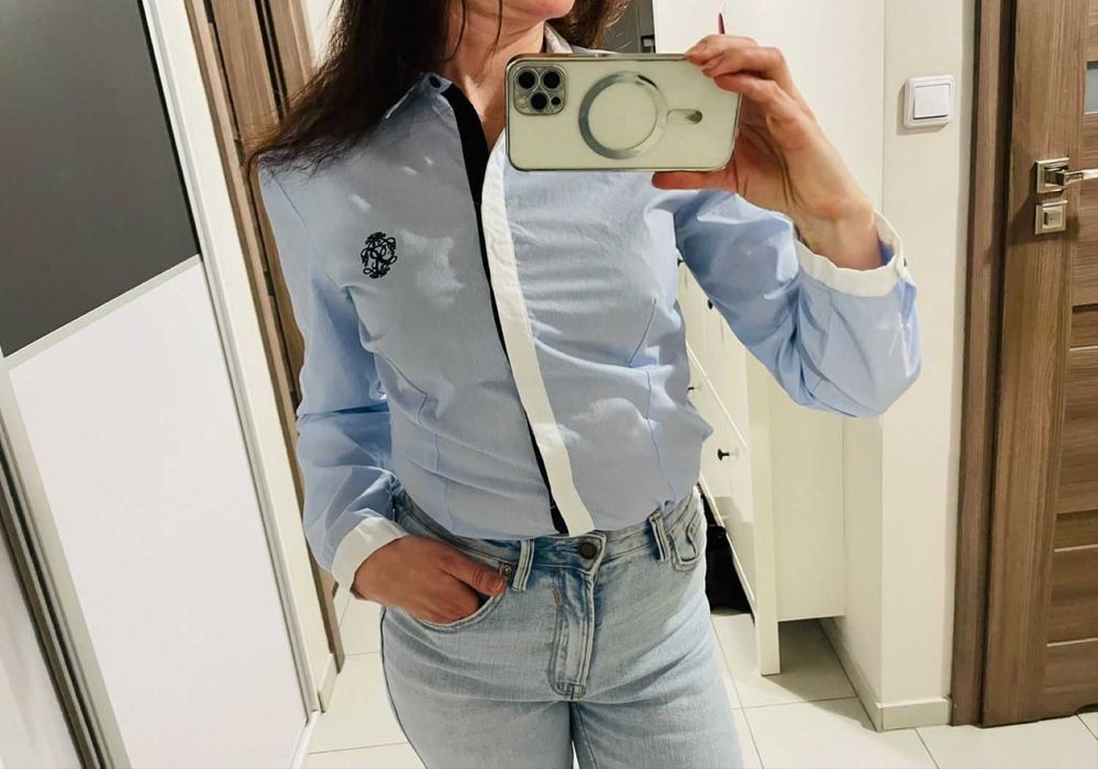 Koszula niebieska z białym kołnierzykiem i mankietami rozm. 38/M