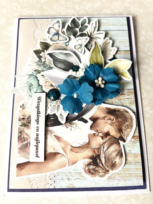 Kartka ślubna/niebieska/młoda para/upominek na ślub/