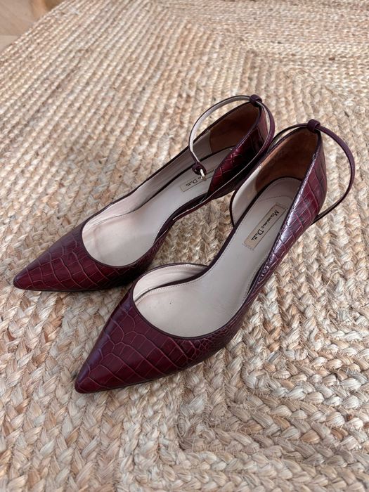 Szpilki Massimo Dutti bordowe, skóra croco, rozmiar 39 — z wadą