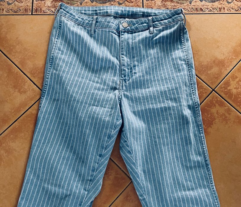 DENIM jeansy w paski błękitne M