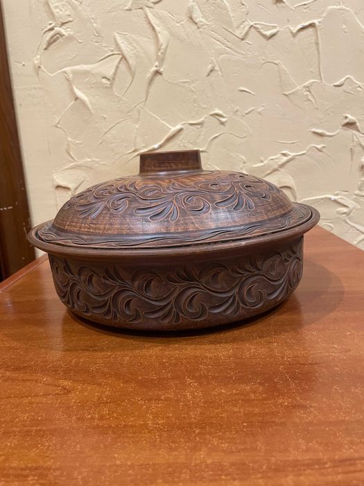 Тарілка для запікання з кришкою з червоної глини НОВА