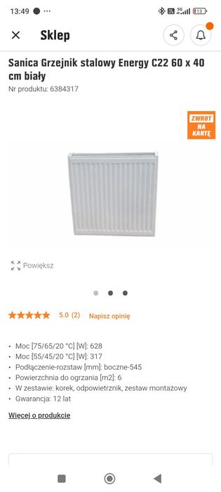 Grzejnik 600x400 c22