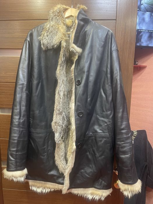 куртка-шуба двухстороннюю с волчьим мехом