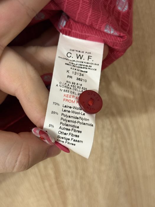 Spódnica Kenzo 10 lat czerwona haft logowana 70% wool wełna laine