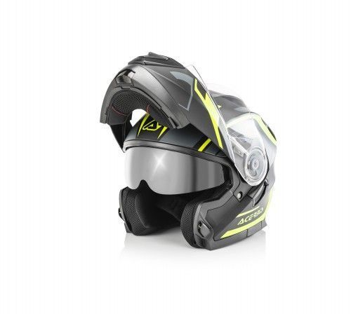 capacete modular acerbis flip up preto e amarelo