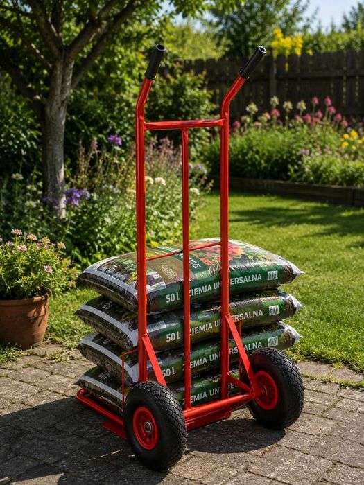 Nowy Wózek Transportowy Magazynowy Młynarka 150kg Podwójna Platforma Pompowane Koła Sklep Magazyn