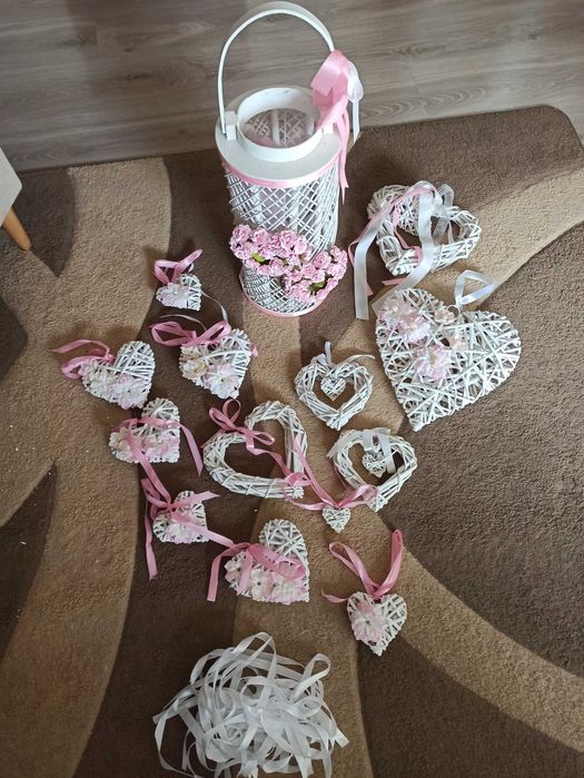 Lampion i serduszka, zestaw ozdób na chrzest lub komunię