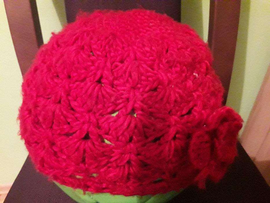 Welniana czerwona czapka gruby splot+dlugi szalik - piekny komplet