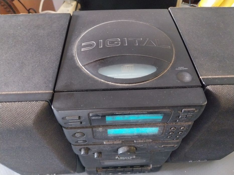Aparelho som mini mp3 amstad c/ cd/radio/k7 colunas como.novo