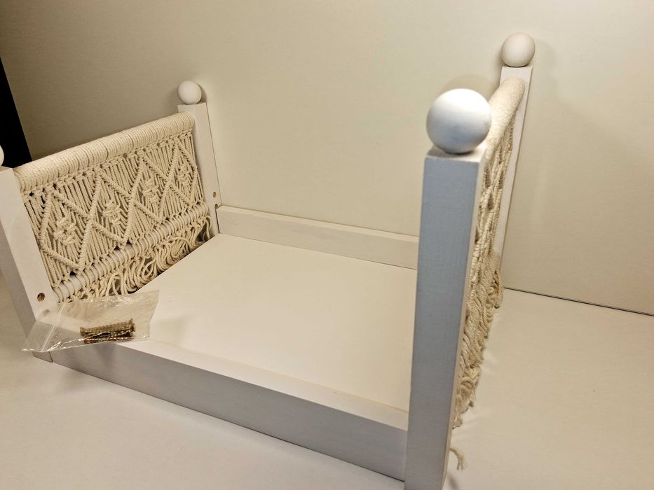 N235 Drewniane Łóżeczko Dla Psa Kota Makrama Boho Białe Solidne Nowe