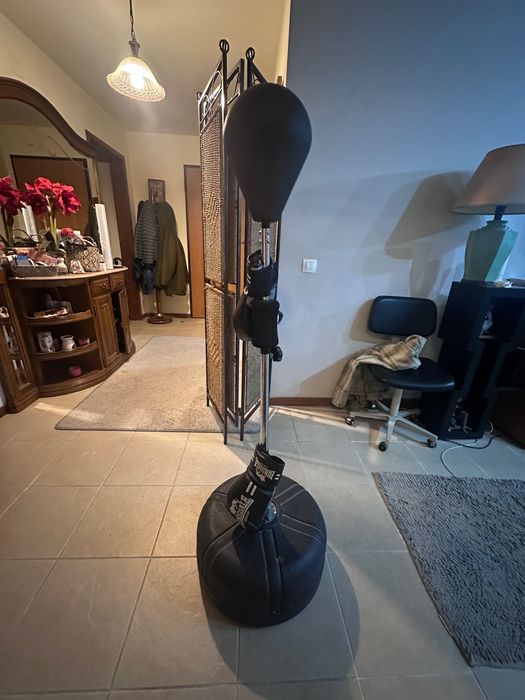 Punching ball com luvas de boxe