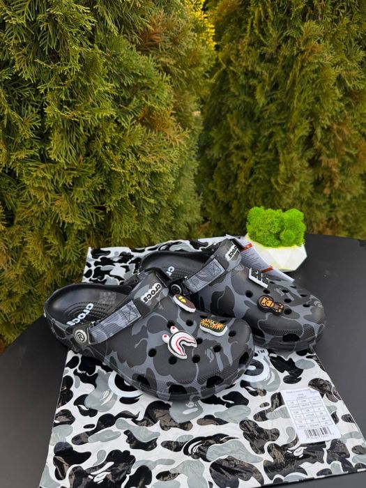 Крокси Bape чорні Чоловічі кроси Бейп літні Трендові крокси Бейп