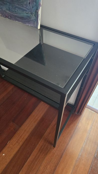 Mesa p/portátil, pret-cast/vidro, 100x36 cm usada