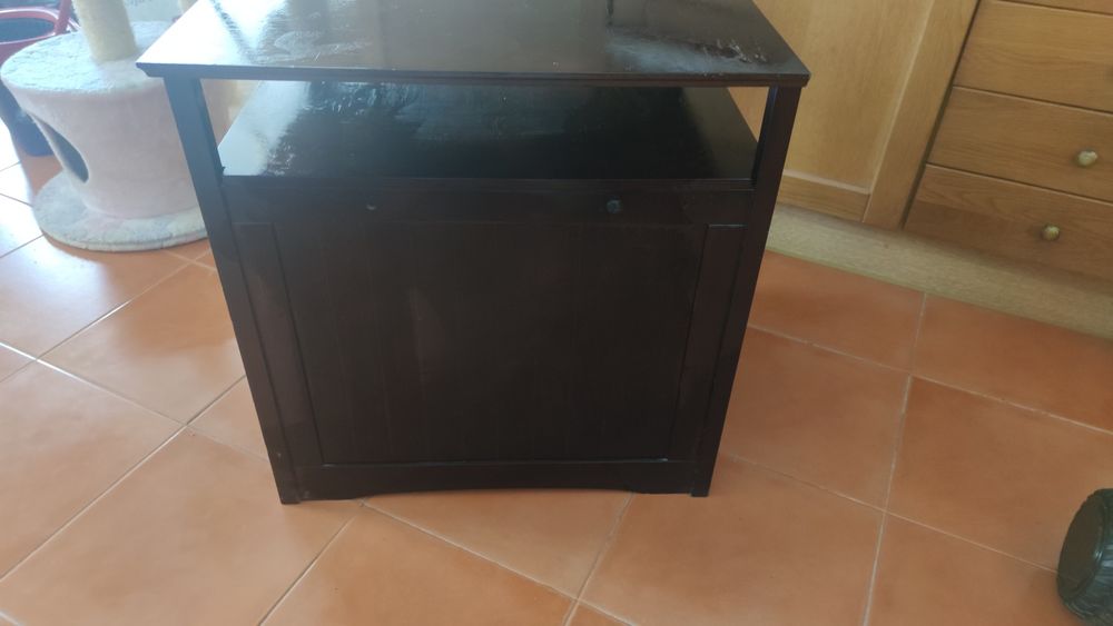 Móvel madeira no WC gato