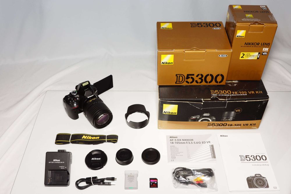 Aparat NIKON D5300 24.2Mpx + Nikkor AF-S 18-105mm VR 7.563 zdjęcia GPS BOX + 32GB # Gwarancja FV