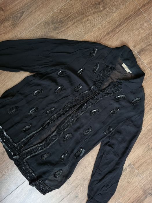 Czarna koszula vintage Charlotte Halton wiskoza z koralikami L
