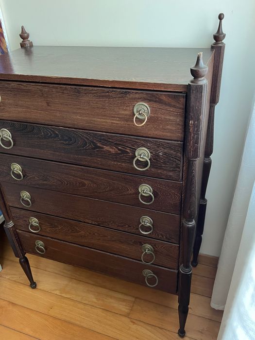 Cómoda Alta Vintage 5 Gavetas - Madeira Maciça