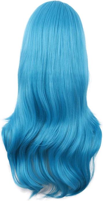 Peruca de cabelo longo de cor azul, nova