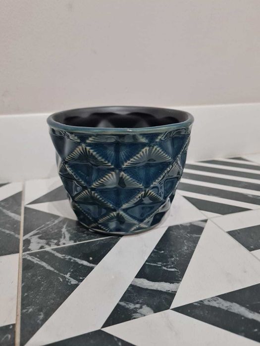 45% TANIEJ * OSŁONKA ceramiczna 10 x 13cm doniczka granatowa niebieska
