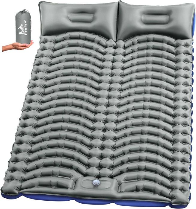 Colchão inflável duplo para camping - Colchão de ar ultraleve com travesseiros, bomba de pé embutida, colchão inflável compacto e portátil para 2 p