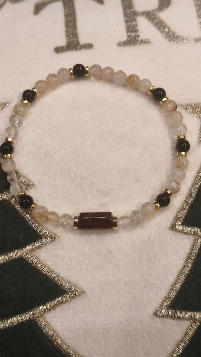 Bransoletka z naturalnych kamieni Kamień górski granat, Turmalin