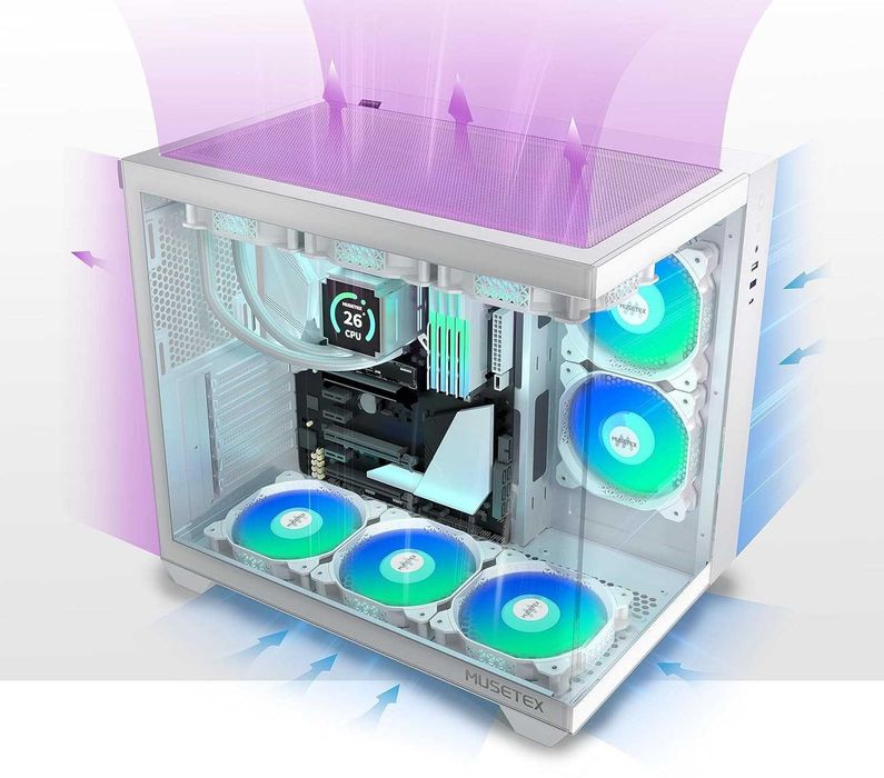 Obudowa komputerowa MUSETEX ATX Mid Tower ARGB 270° szkło