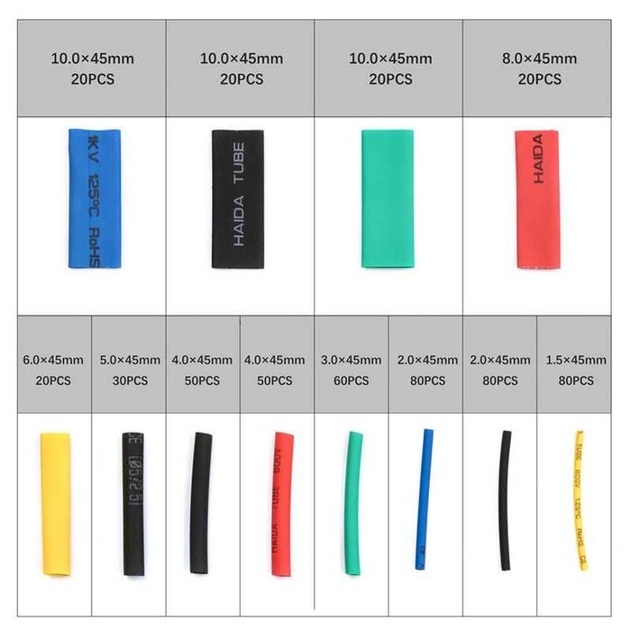 530 pcs manga tubo Termo retráctil impermeável tamanhos variados