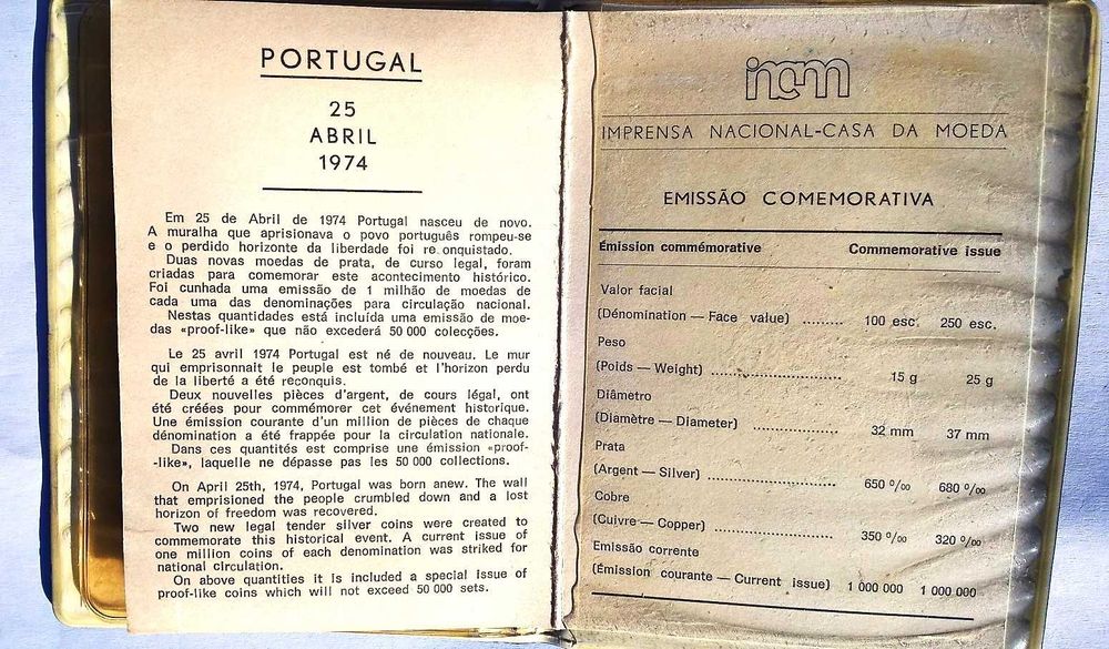Emissão comemorativa prata 25 Abril 1974