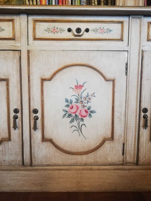 Móvel Biblioteca de madeira pintada à mão, estilo provençal Louis XIV