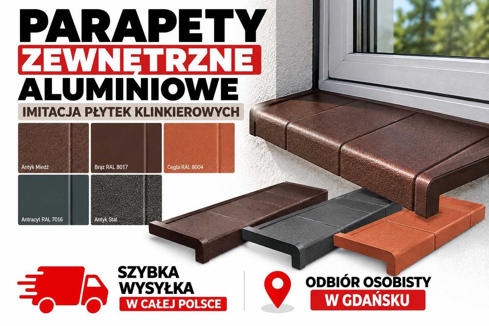 Parapety zewnętrzne ALUMINIOWE Płytka KLINKIERowa ALUMINIUM NA WYMIAR wiele kolorów DOSTAWA cała Polska Gdańsk Szybka Wysyłka