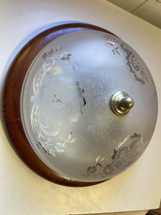 Candeeiro tecto - madeira, vidro e metal