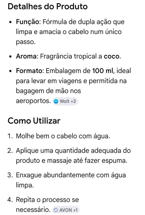 2 em 1 Champô e Condicionador de Coco 100ml AVON