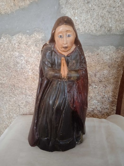Antiga escultura 30cm Maria Madalena em madeira e olhos em vidro imgem religiosa arte sacra