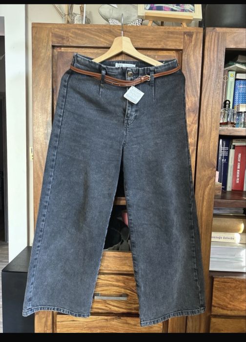 Zara szare kuloty spodnie dzinsy 38 M pasek gratis