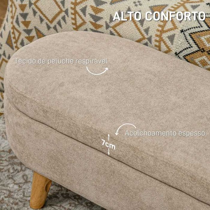 Banqueta de Quarto Acolchoada, veludo bege