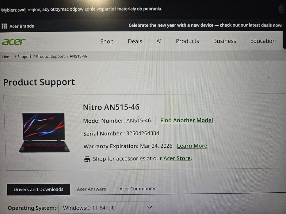 Gw. 03.2026r Laptop Acer Nitro 5 RTX 3070Ti  Ryzen 7 SSD 1TB RAM 16GB