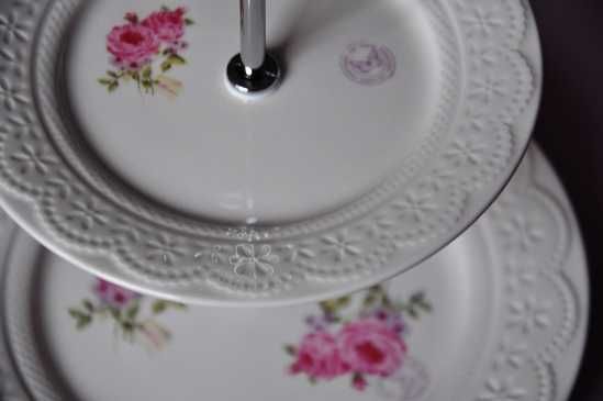 Etażerka patera dwupoziomowa do ciast motyw róża/lawenda