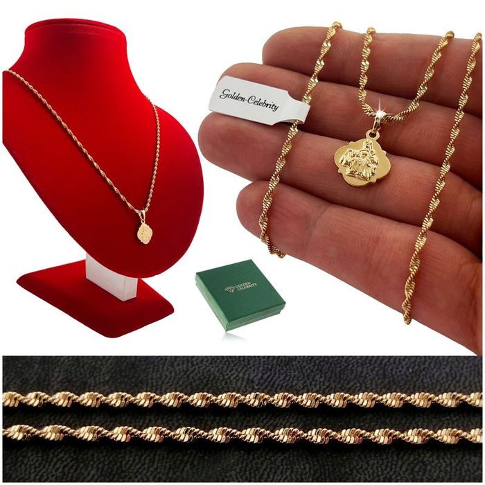 Złoty Łańcuszek Naszyjnik Medalik Szkaplerz Ze Stali Chirurgicznej Pre